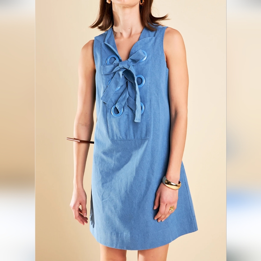 English Factory Blue Denim Lace-Up Mini Dress Size M